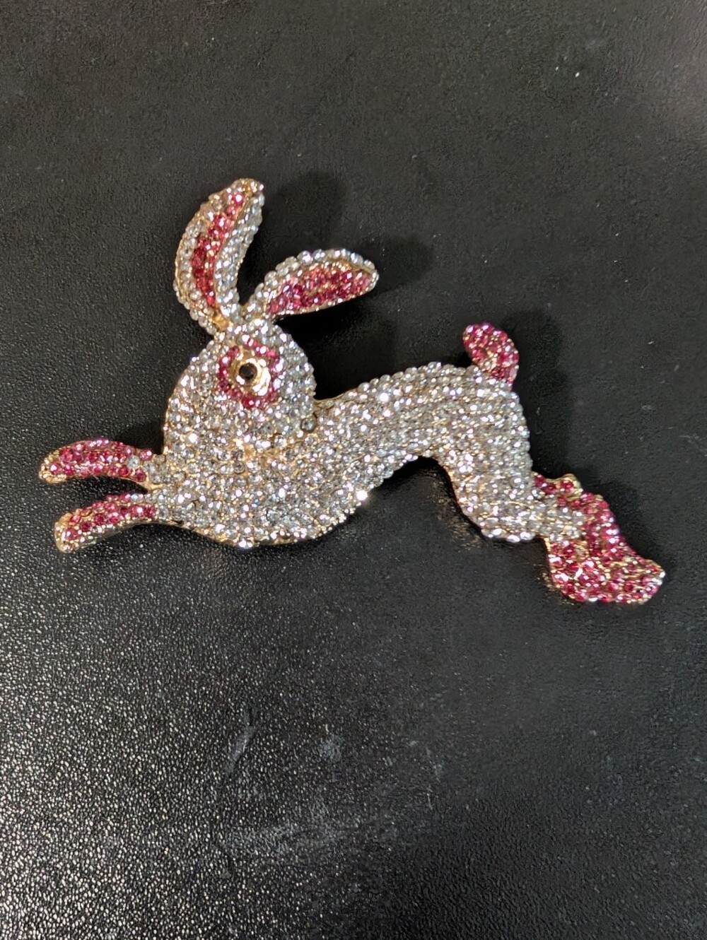 Sparkling Pink & Silver Bunny Brooch Pin